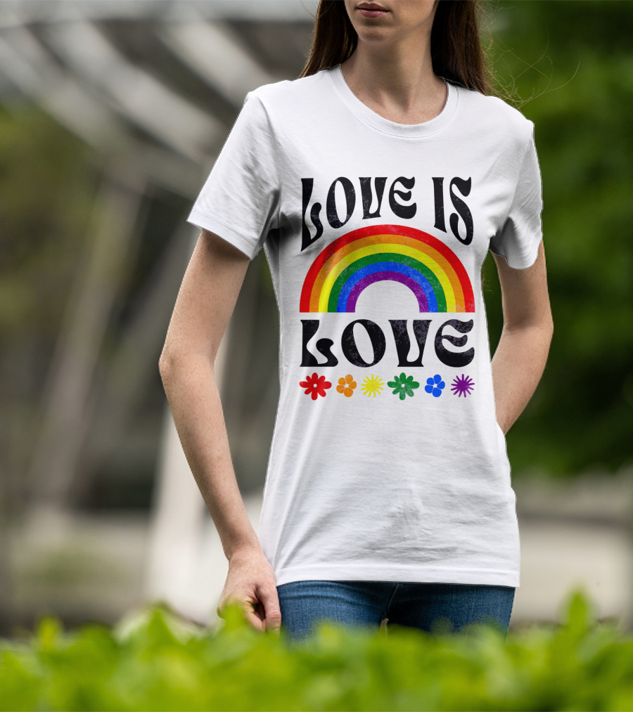 Love Is Love Rainbow Pride With Colorful Flowers T-Shirt