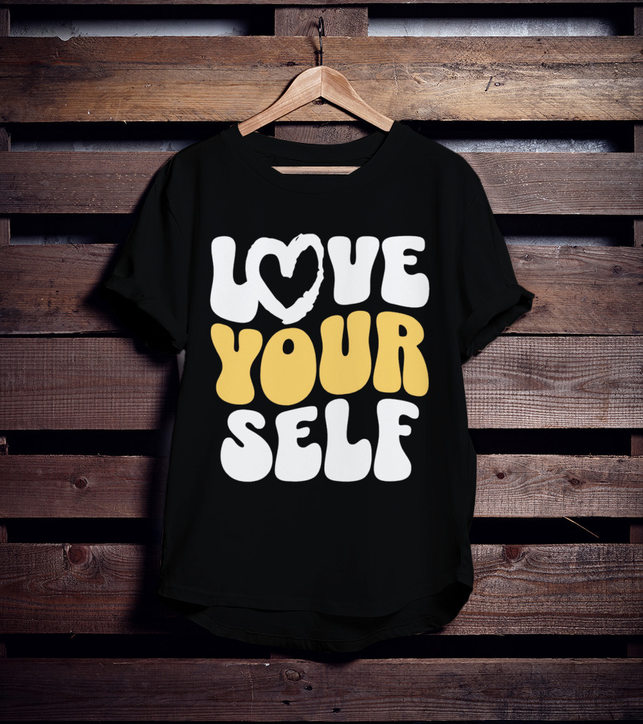 Love Your Self Heart Wavy Typography T-Shirt