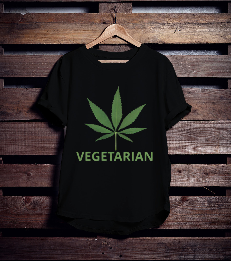 Vegetarian Pot Leaf Motif T-Shirt