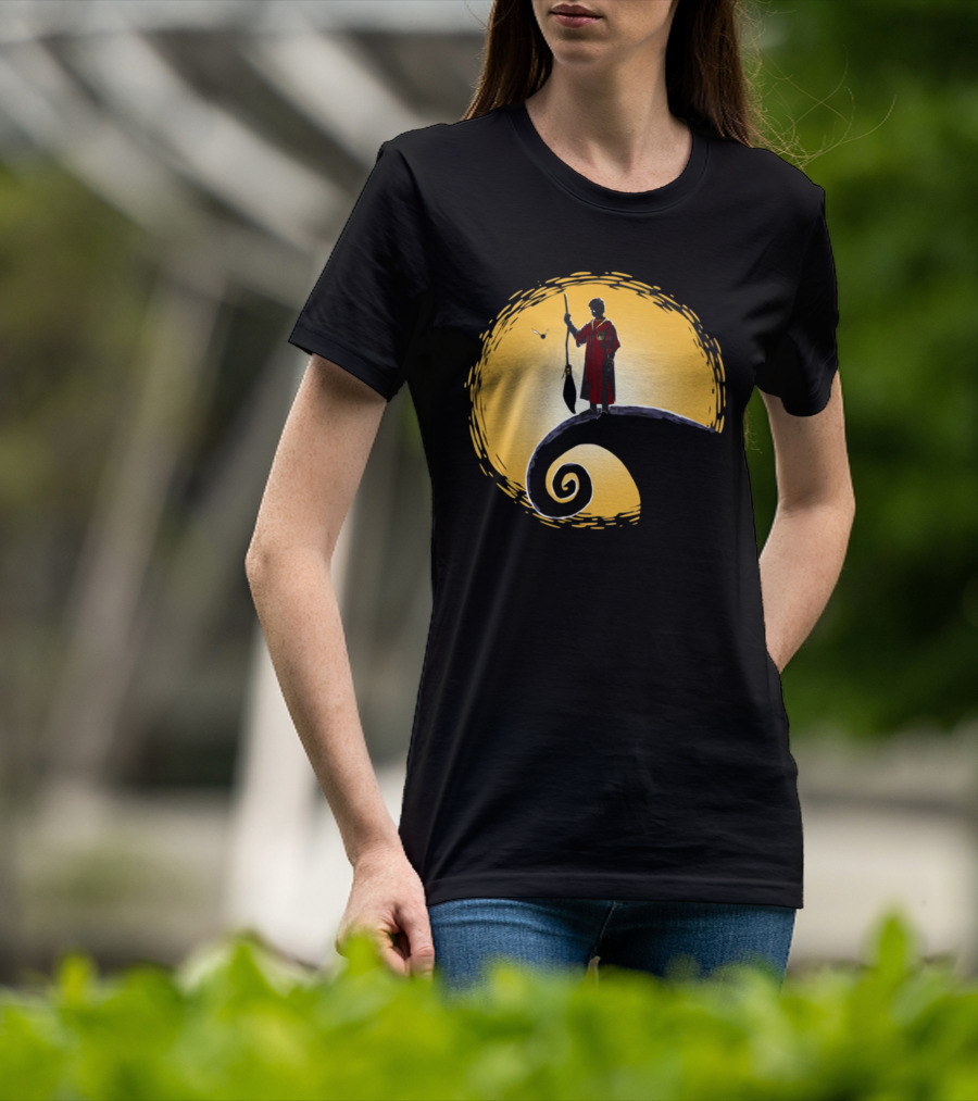 Quidditch Before Christmas Wizards Moon Scene T-Shirt