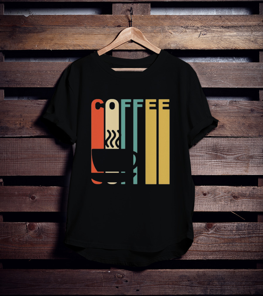 Vintage Coffee Cup Retro Stripes COFFEE Text T-Shirt