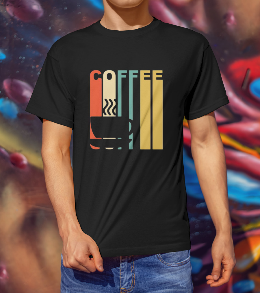 Vintage Coffee Cup Retro Stripes COFFEE Text T-Shirt
