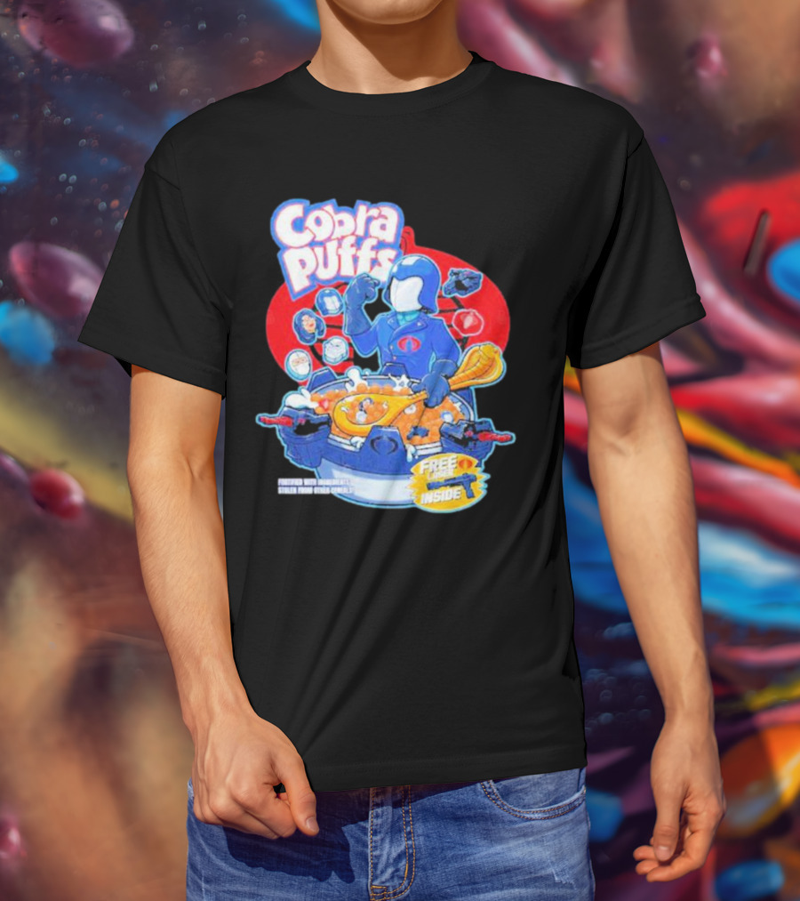 Cobra Puffs Free Laser Inside Funko Pop Style Cereal Commander Cartoon Scene T-Shirt