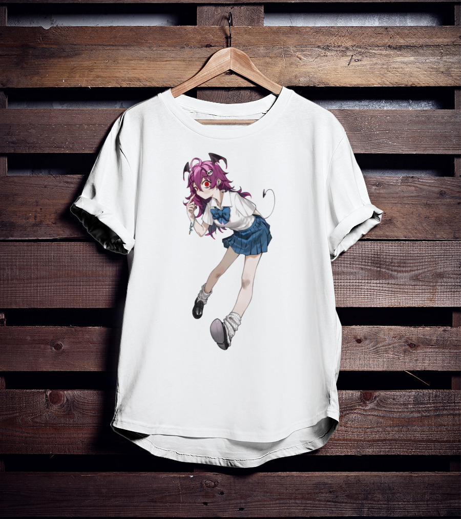 Devil Girl Anime School Uniform Purple Hair Horns Tail T-Shirt