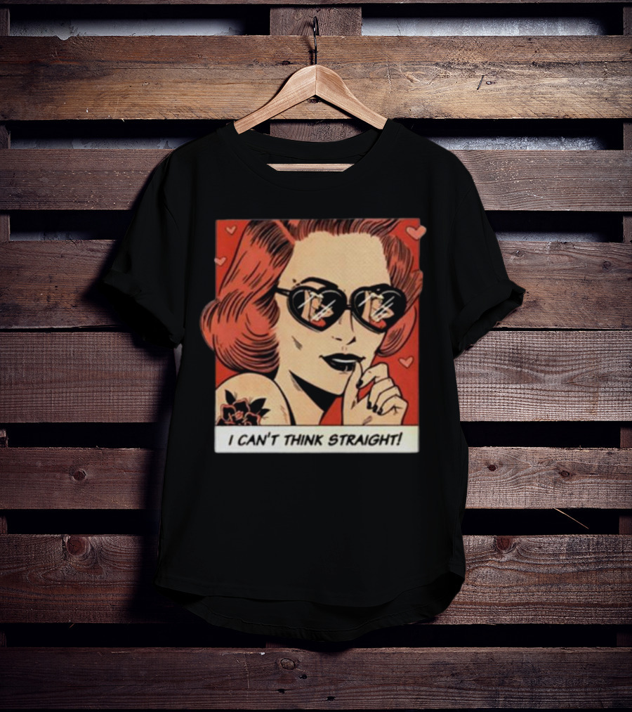 I Can't Think Straight Retro Comic Style Red Hearts Sunglasses Woman T-Shirt