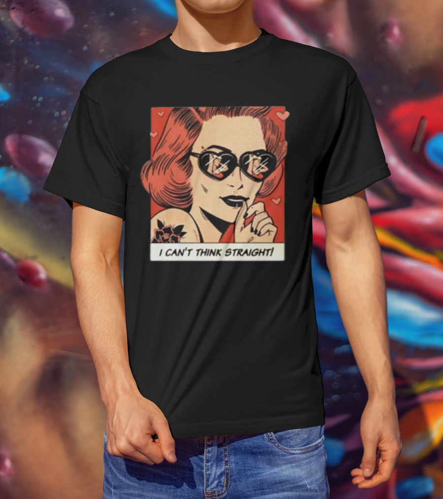 I Can't Think Straight Retro Comic Style Red Hearts Sunglasses Woman T-Shirt