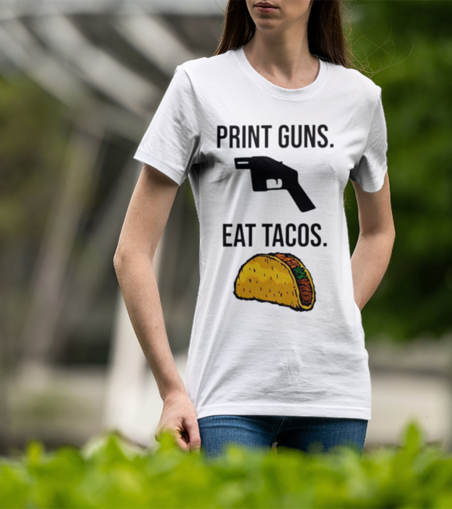 Print Guns Pistol Icon Eat Tacos Mexican Food T-Shirt