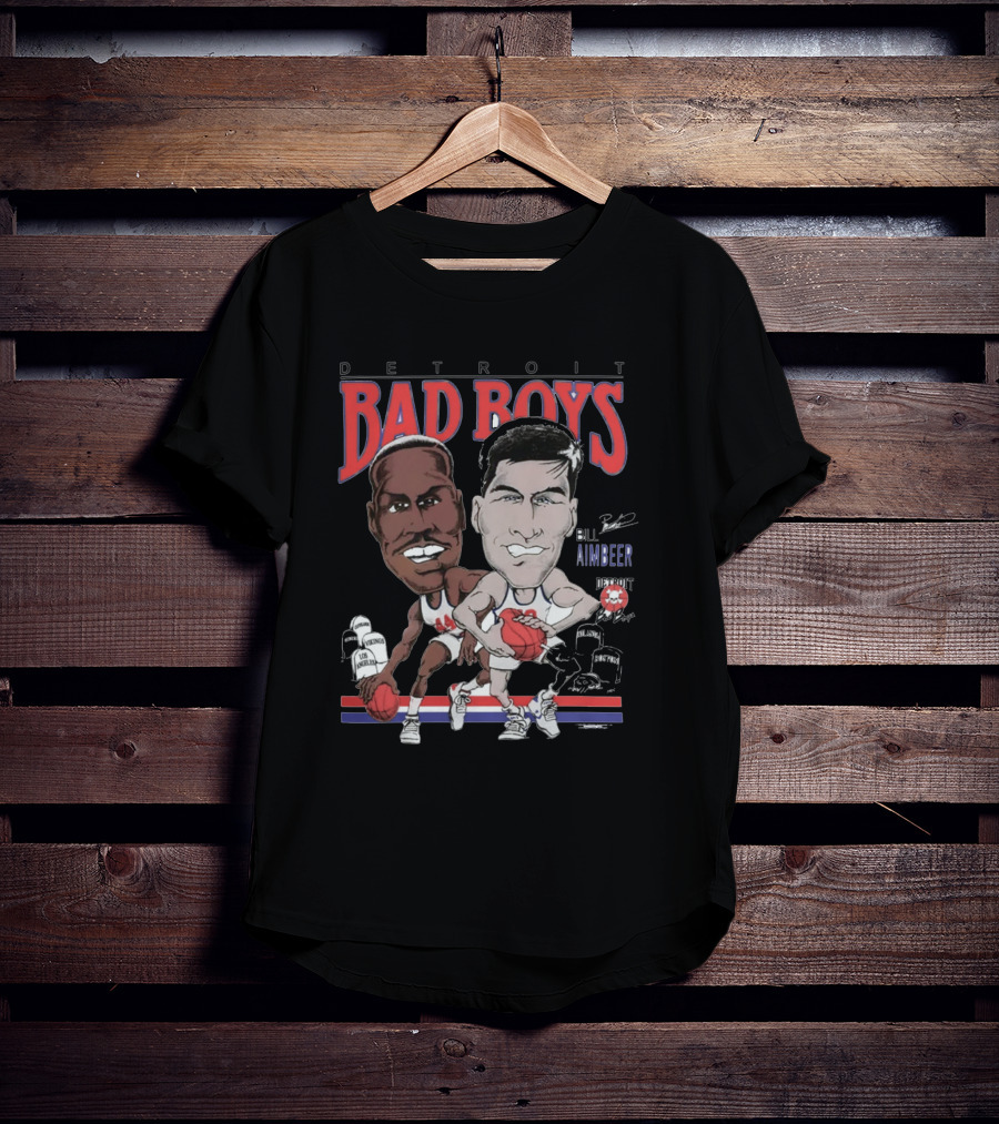 Detroit Bad Boys Rick Mahorn Bill Laimbeer Basketball Caricature T-Shirt