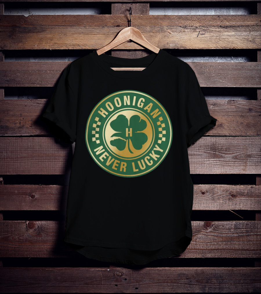 Hoonigan Never Lucky Four Leaf Clover Checkerboard Badge T-Shirt