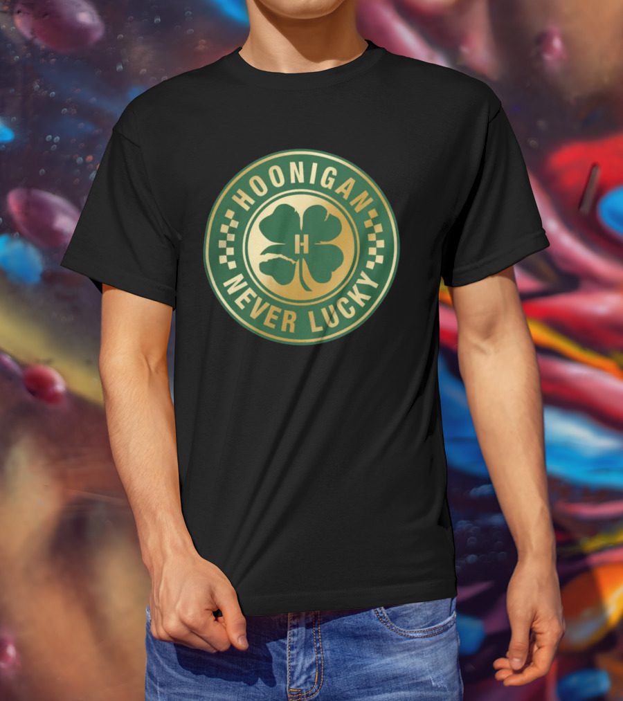 Hoonigan Never Lucky Four Leaf Clover Checkerboard Badge T-Shirt