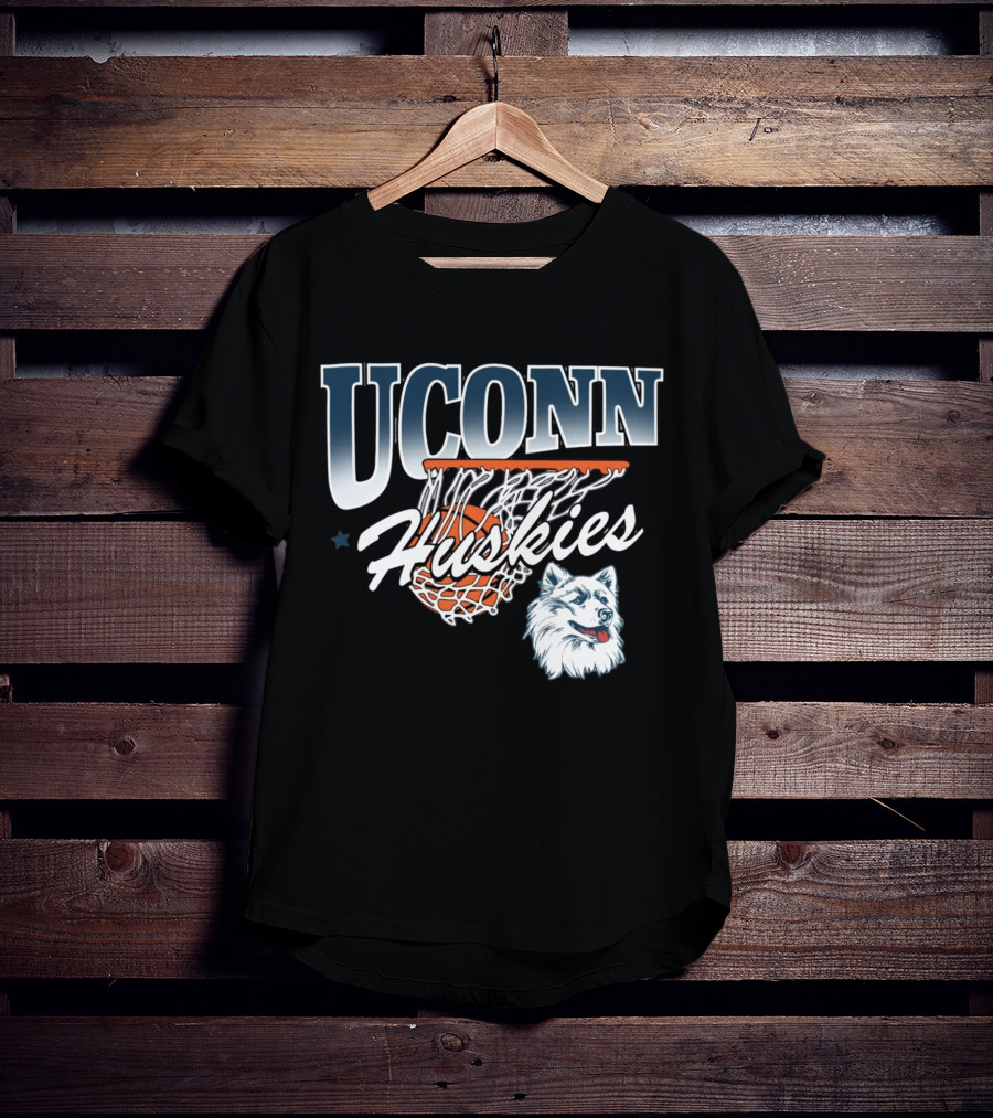 UConn Huskies Basketball Husky Mascot And Net T-Shirt