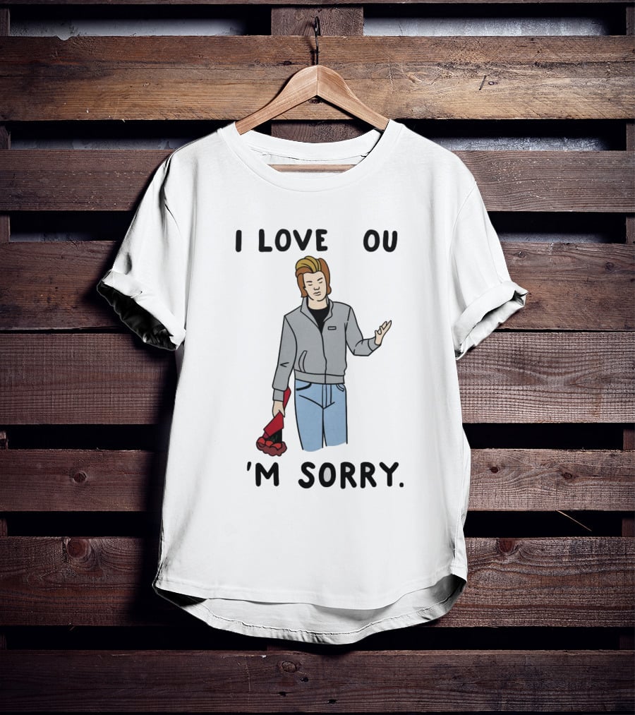 I Love You I'm Sorry Roses Apology Red Jacket Jeans Cartoon T-Shirt