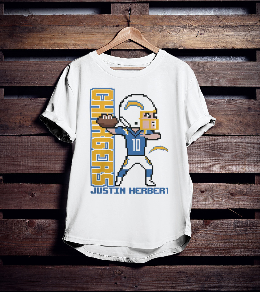 Justin Herbert Los Angeles Chargers Pixel Player 10 T-Shirt