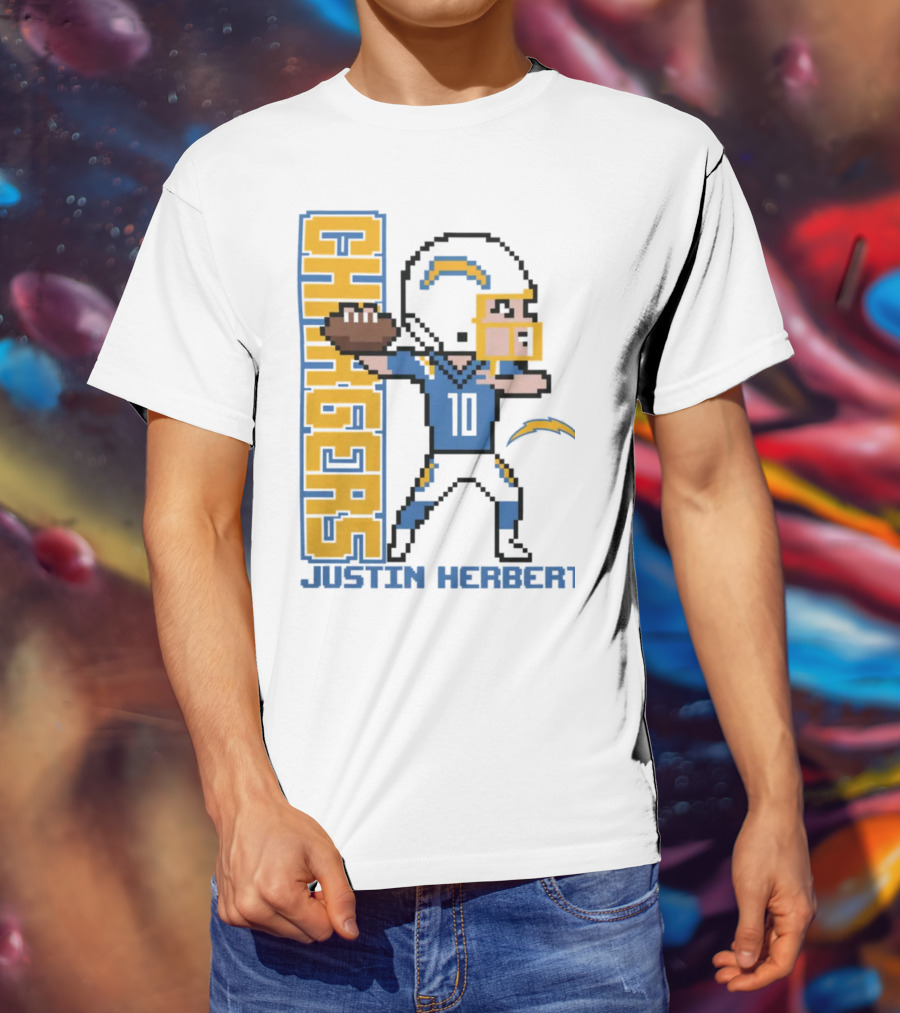 Justin Herbert Los Angeles Chargers Pixel Player 10 T-Shirt