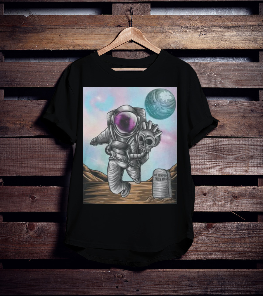 Slim Reaper Essential Youth Astronaut Skull Moon Tombstone He Jumped With Me T-Shirt