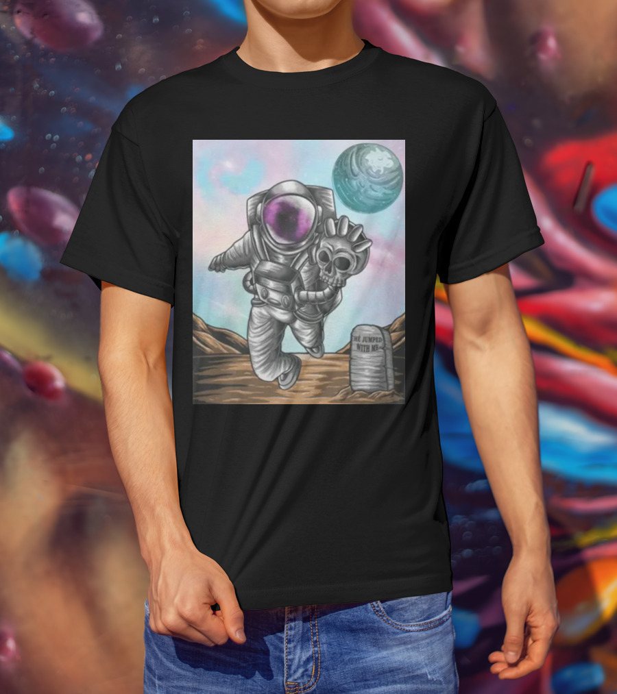 Slim Reaper Essential Youth Astronaut Skull Moon Tombstone He Jumped With Me T-Shirt