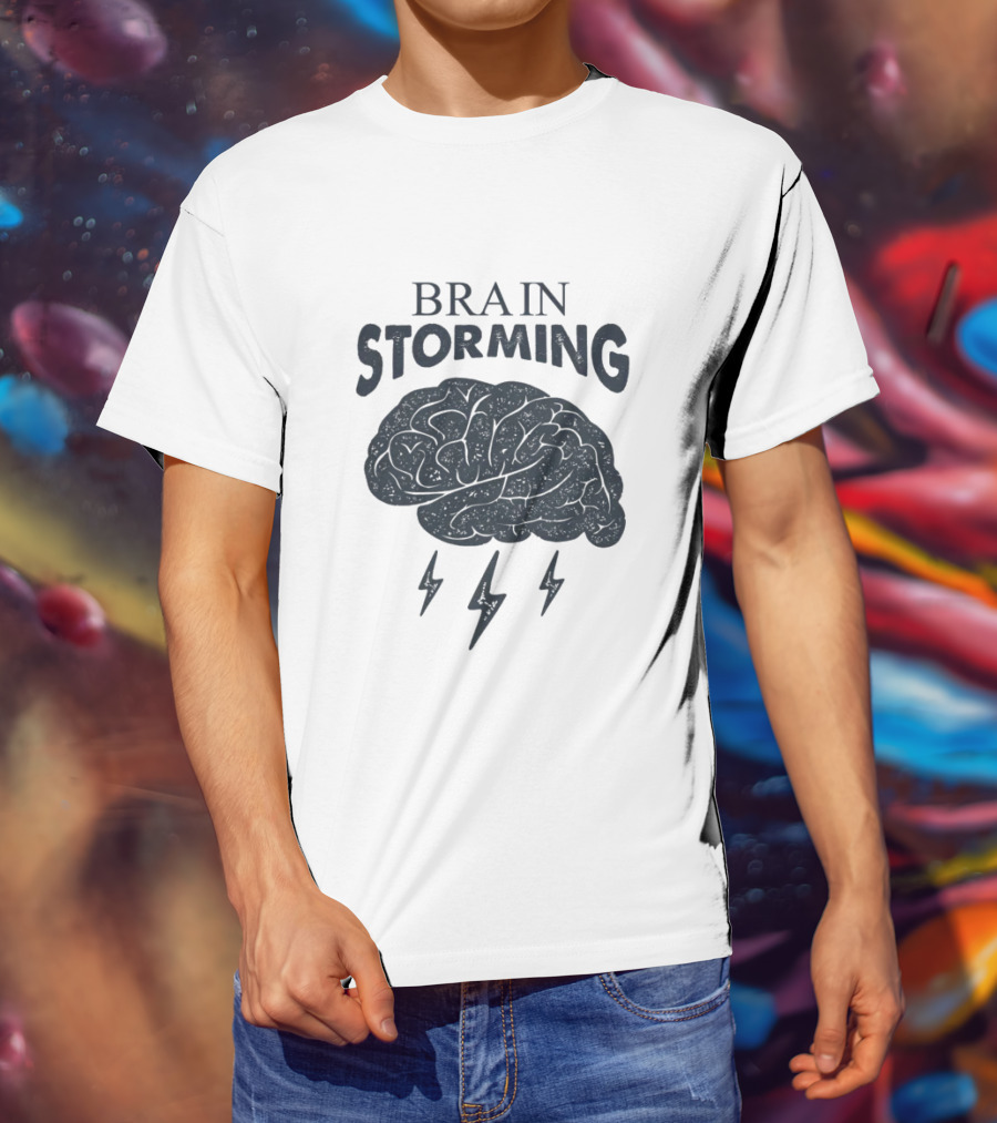 BRAIN STORMING Brain With Lightning Bolts T-Shirt