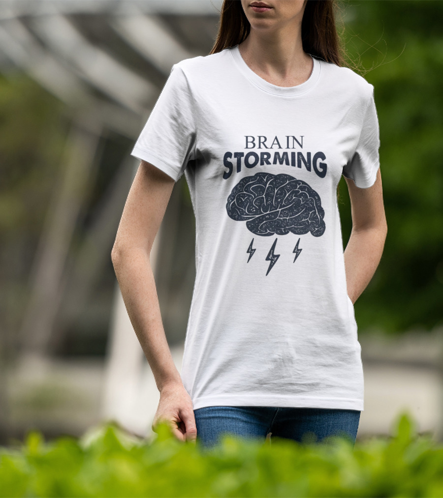 BRAIN STORMING Brain With Lightning Bolts T-Shirt