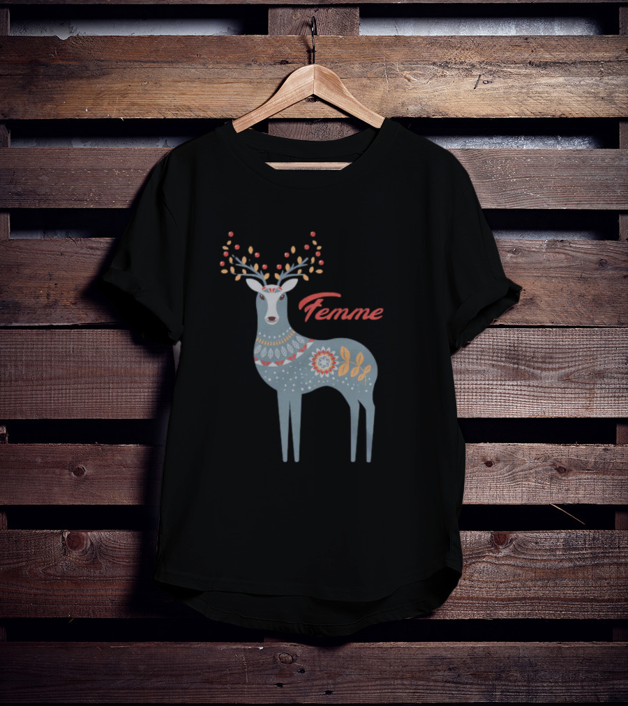 Femme Nordic Deer With Patterned Antlers T-Shirt