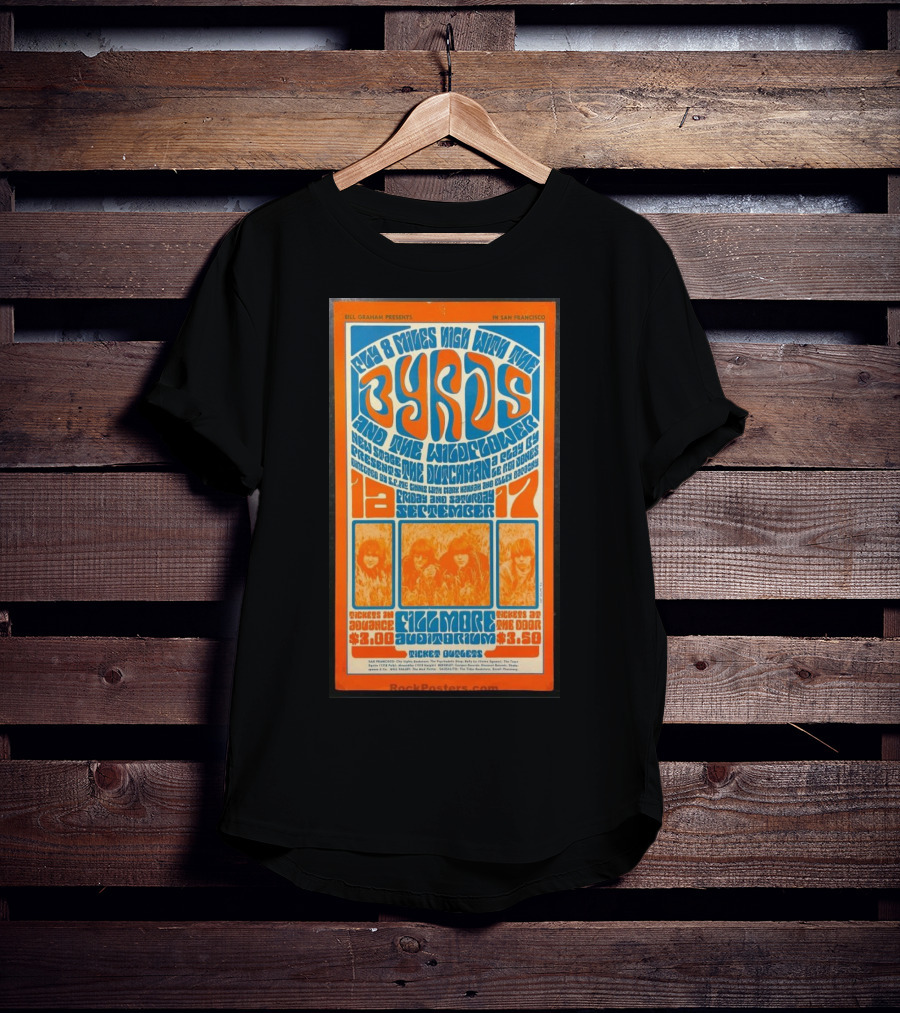 Bill Graham Presents Byrds And Wildflower September 1966 Fillmore Auditorium San Francisco T-Shirt