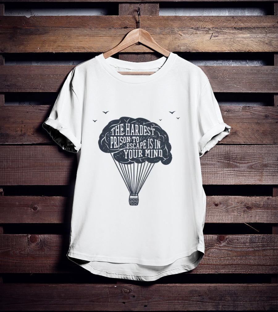 The Hardest Prison To Escape Is In Your Mind Hot Air Balloon Brain Metaphor T-Shirt