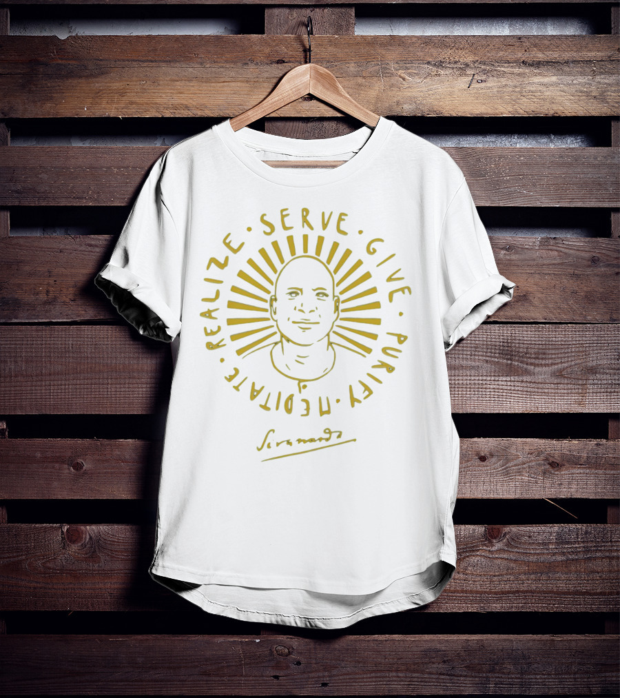 Swami Sivananda Serve Give Purify Meditate Realize Sunburst T-Shirt