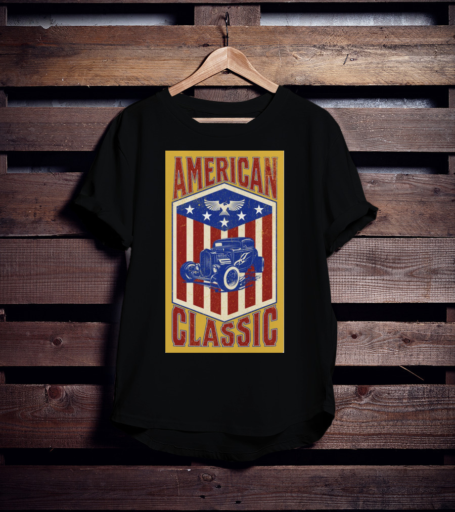 AMERICAN CLASSIC Hot Rod Eagle Stripes Stars Vintage Retro T-Shirt
