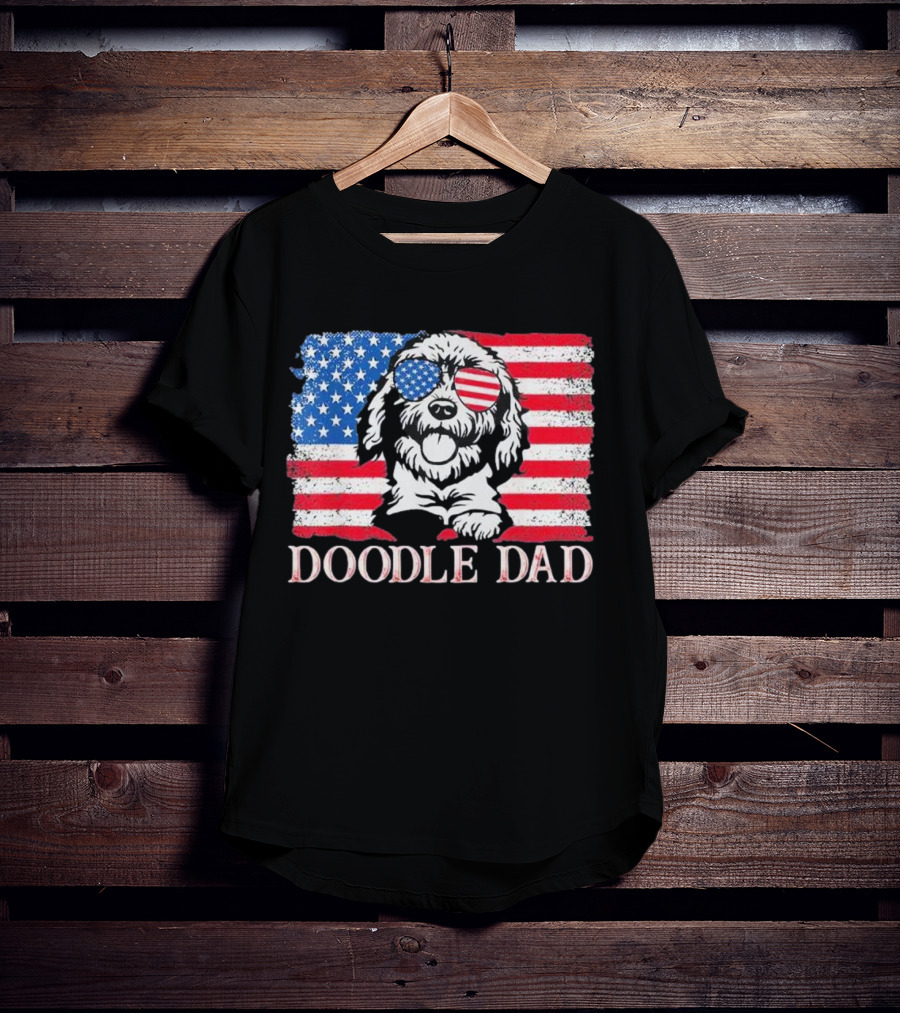 Goldendoodle Doodle Dad American Flag Sunglasses T-Shirt