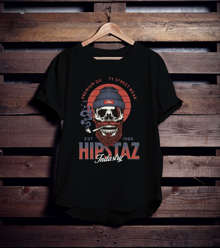 Premium Quality Streetwear Hipstaz Industry Est 1986 Skull With Pipe And Beanie T-Shirt