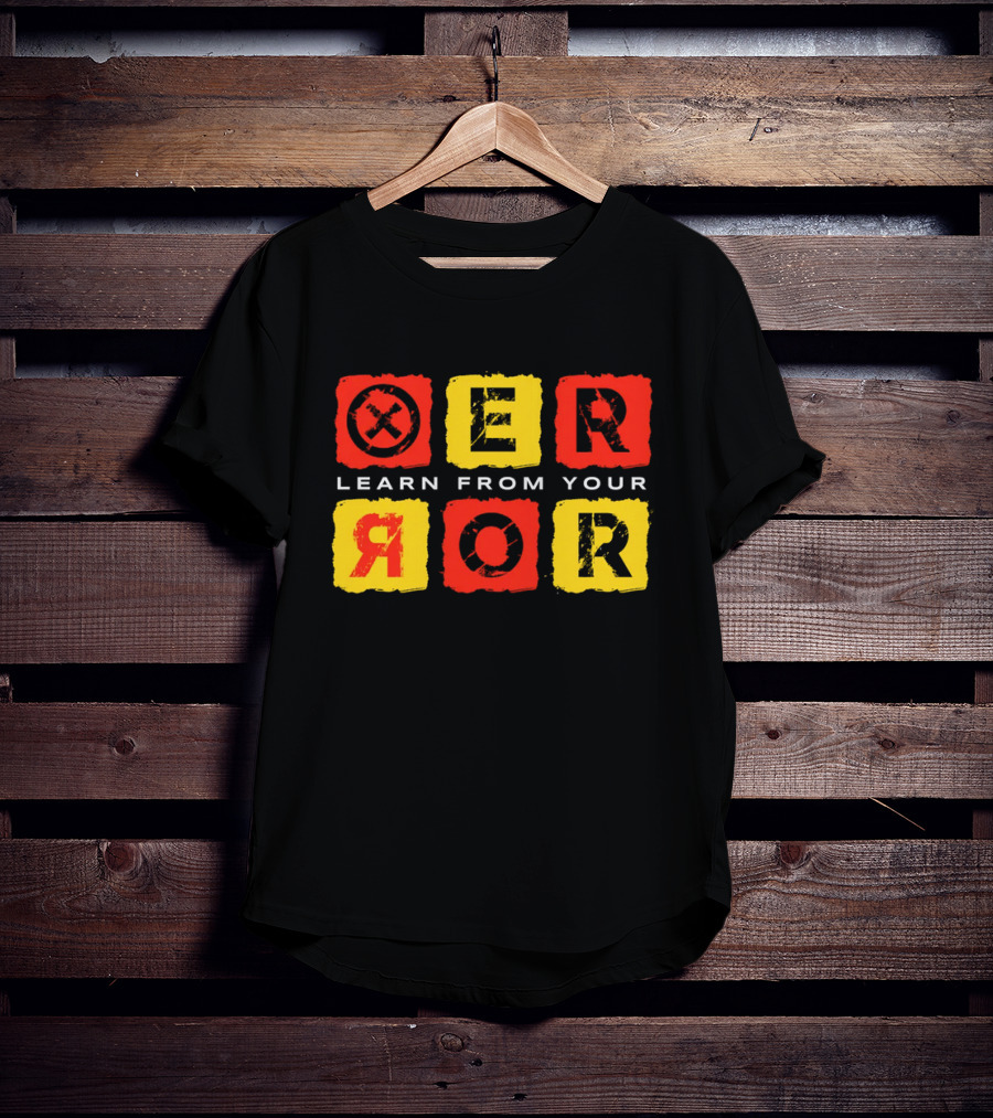 Learn From Your Error Red Yellow Grunge Typography Blocks T-Shirt