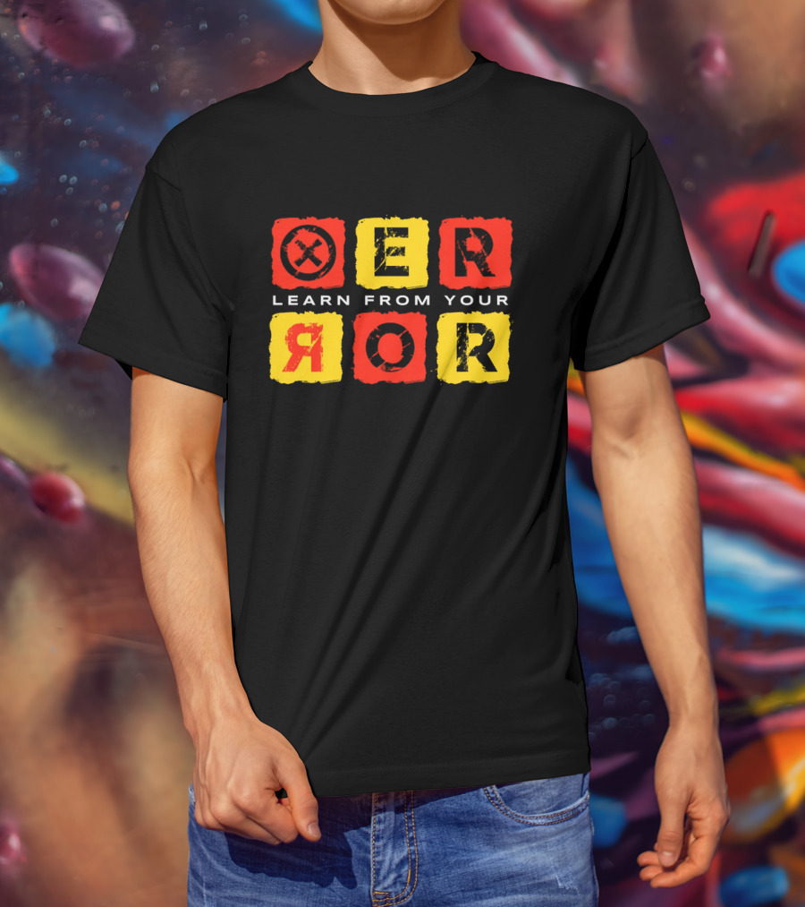 Learn From Your Error Red Yellow Grunge Typography Blocks T-Shirt
