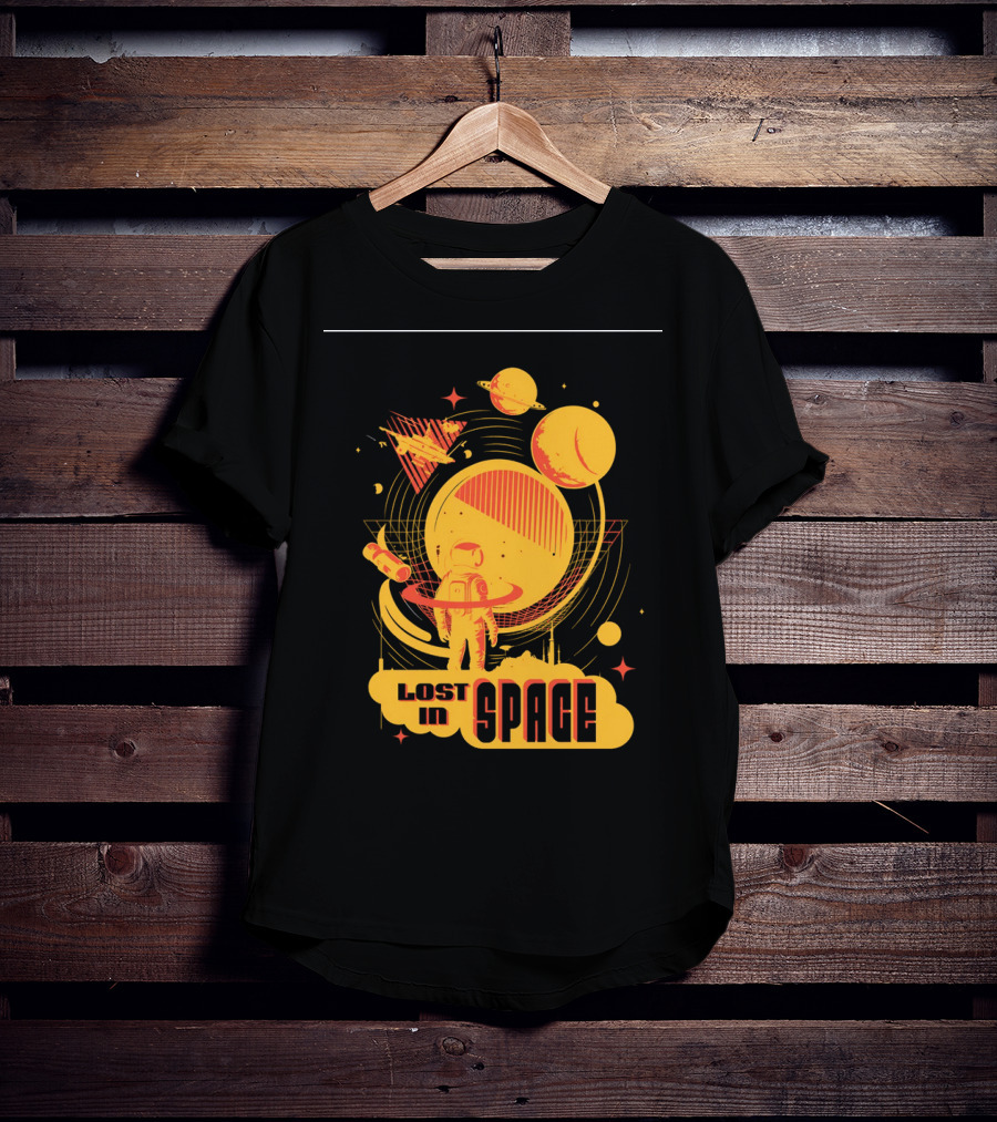 Lost In Space Astronaut With Planets And Rockets Retro T-Shirt