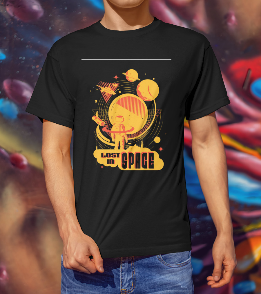 Lost In Space Astronaut With Planets And Rockets Retro T-Shirt