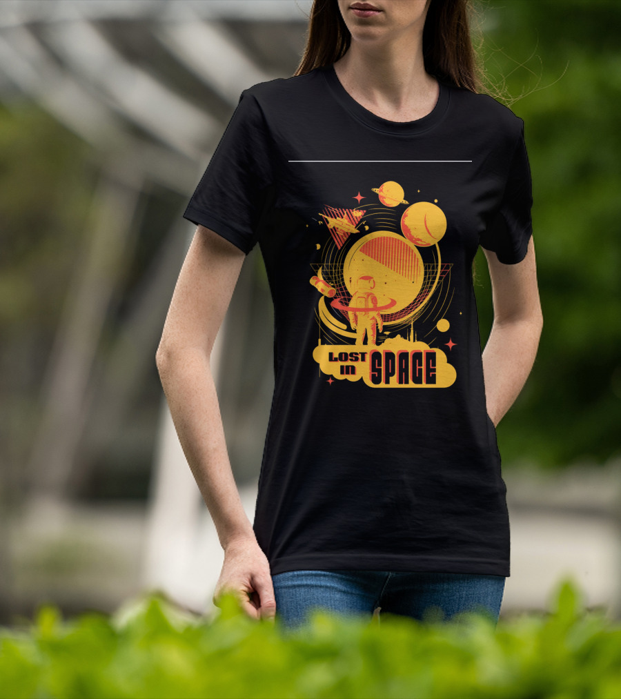 Lost In Space Astronaut With Planets And Rockets Retro T-Shirt