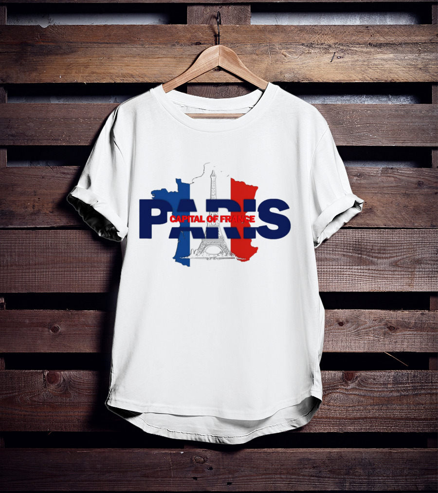 Paris Capital Of France Eiffel Tower Flag Map T-Shirt