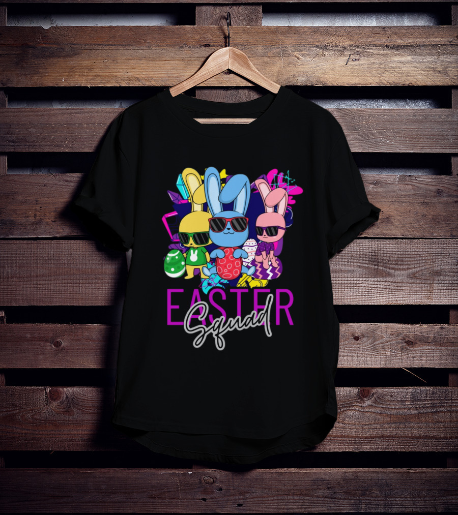 Easter Squad Cool Bunny Trio Retro Vibe T-Shirt