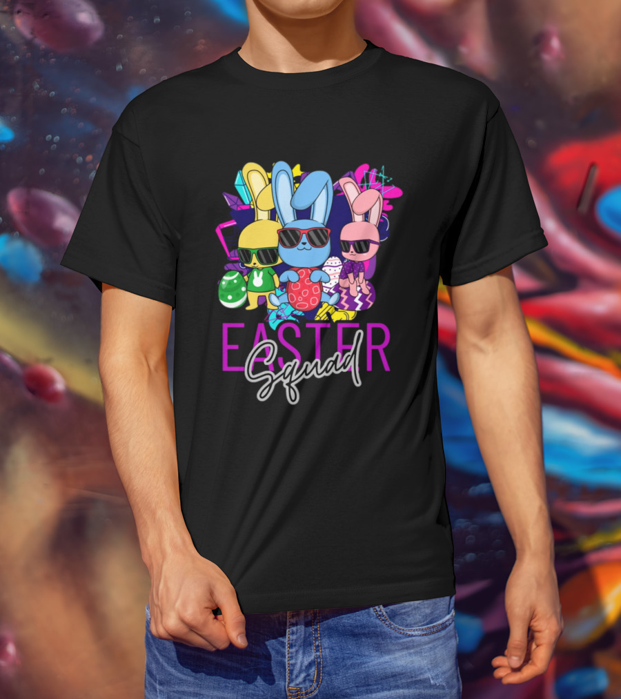 Easter Squad Cool Bunny Trio Retro Vibe T-Shirt