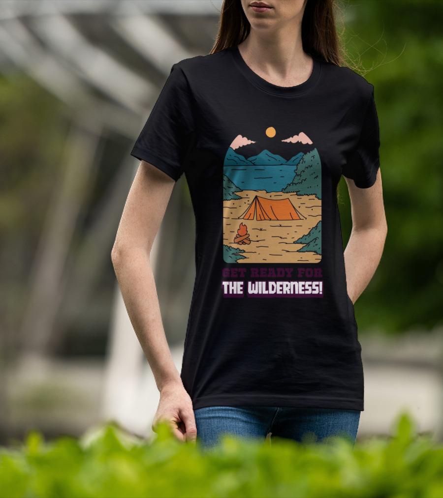 Get Ready For The Wilderness Camping Scene With Tent And Campfire T-Shirt