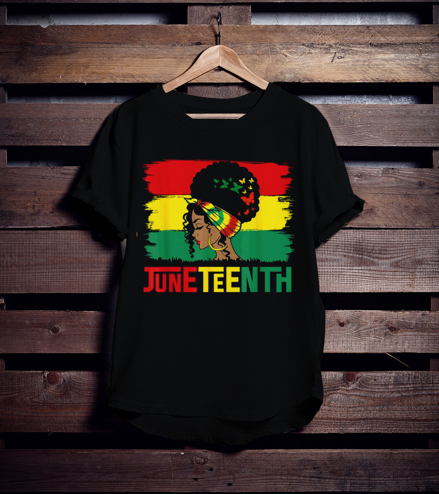 Juneteenth Remembering My Ancestors Celebrate Black Freedom Afro Woman Rasta Colors Flags T-Shirt
