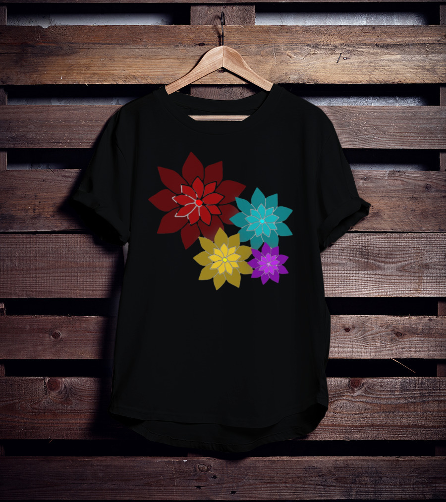 Pattern Of Flowers In Red, Blue, Yellow, Purple T-Shirt