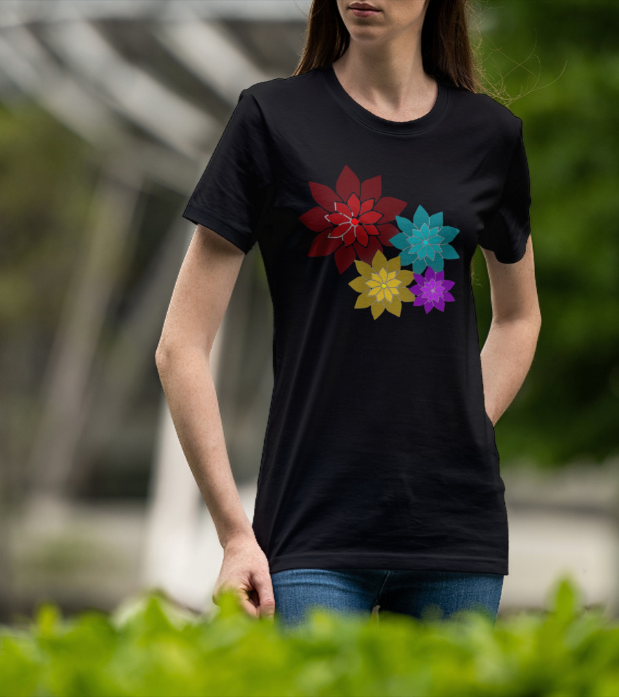 Pattern Of Flowers In Red, Blue, Yellow, Purple T-Shirt