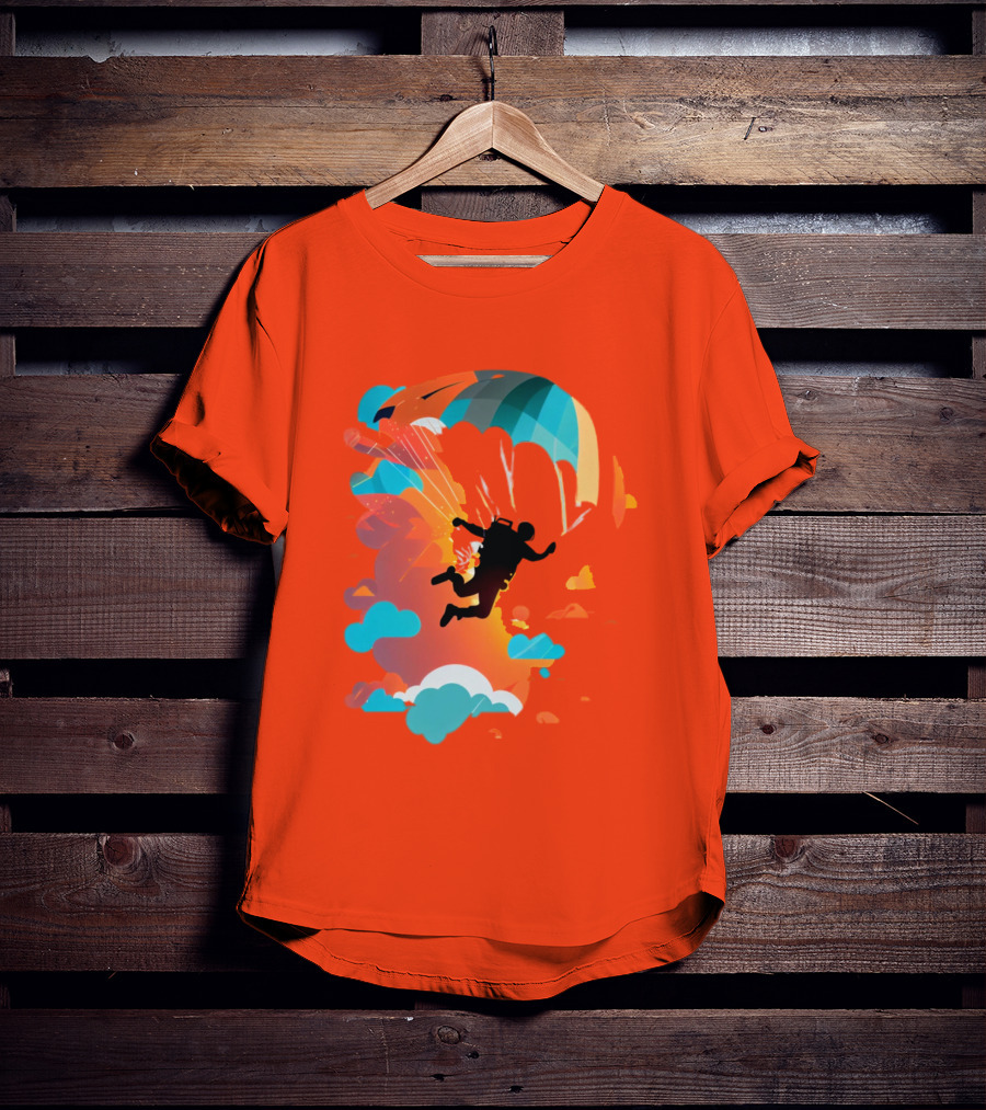 Skydiver Silhouette With Colorful Parachute And Clouds T-Shirt