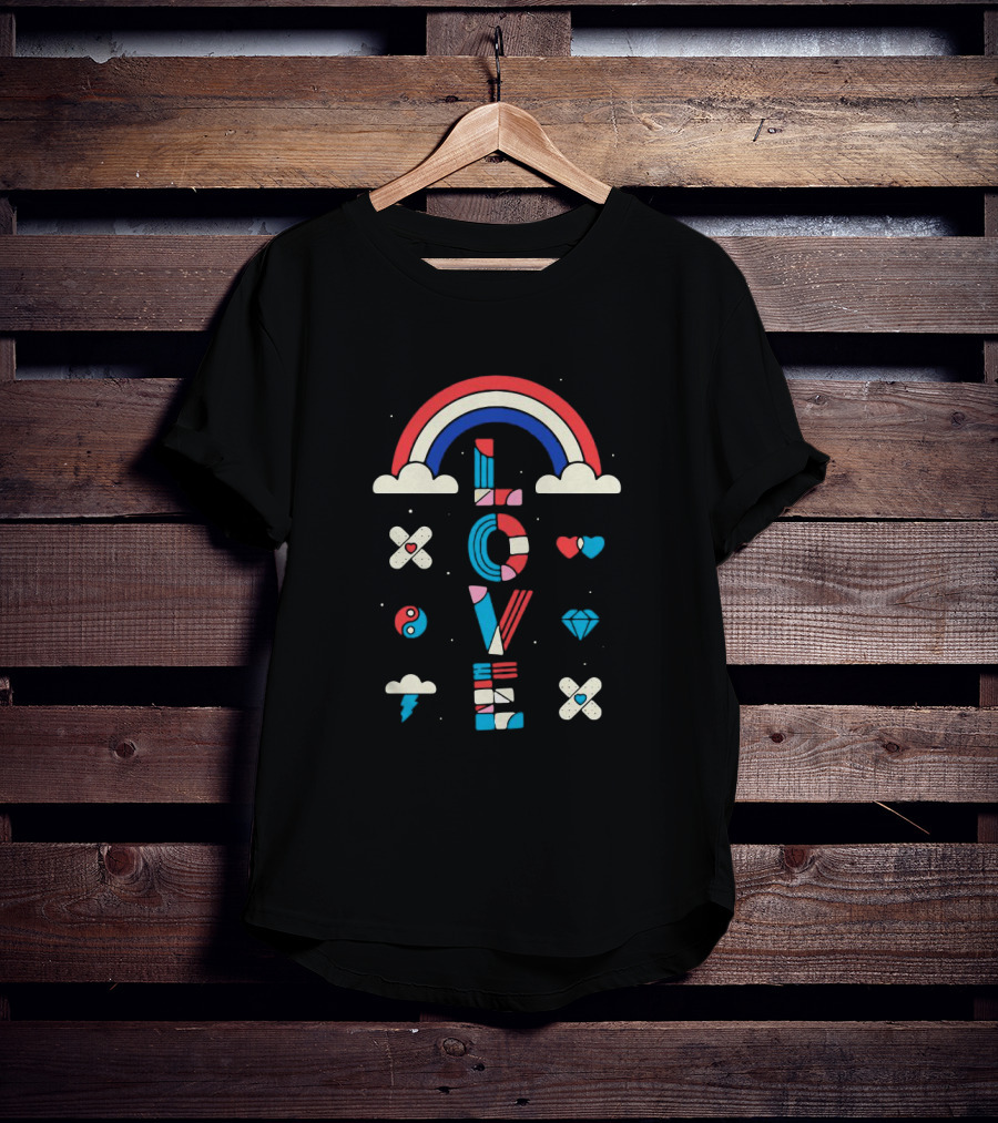 Rainbow Cloud Love Heart Diamond Yin Yang Iconic T-Shirt