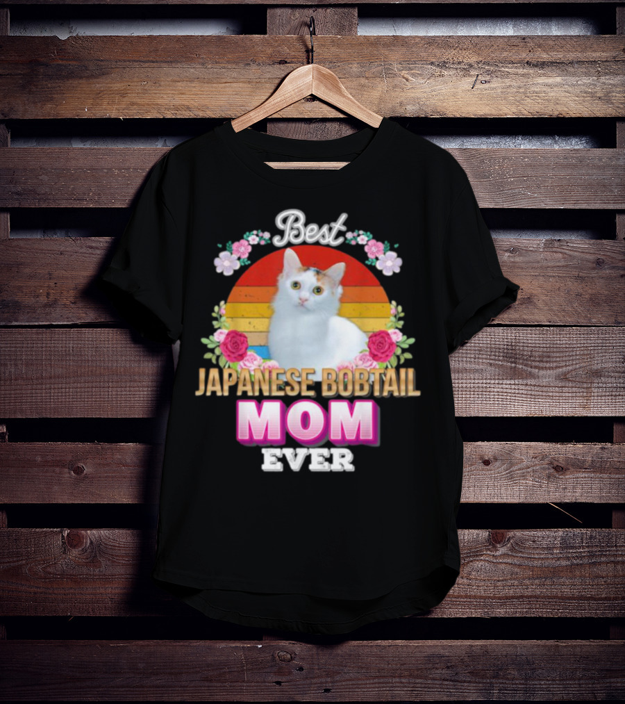 Best Japanese Bobtail Mom Ever Rainbow Floral Cat T-Shirt