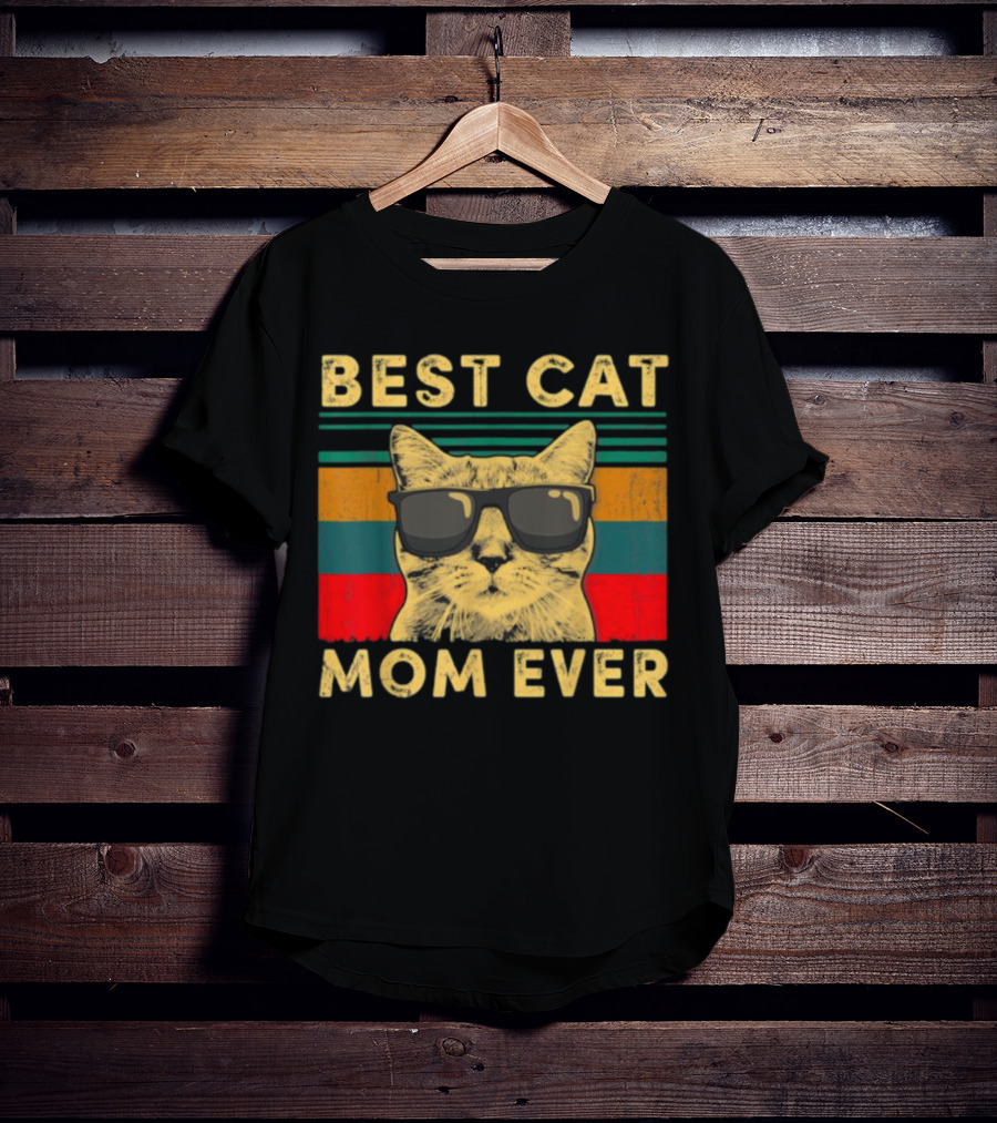 Best Cat Mom Ever Vintage Mother's Day Cat With Sunglasses T-Shirt