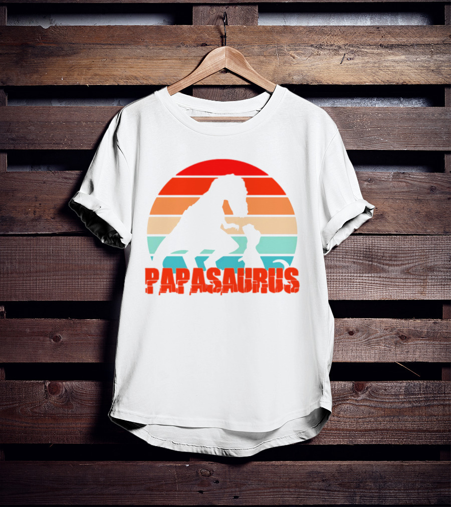 Papasaurus Vintage Father's Day Dinosaur Sunset T-Shirt