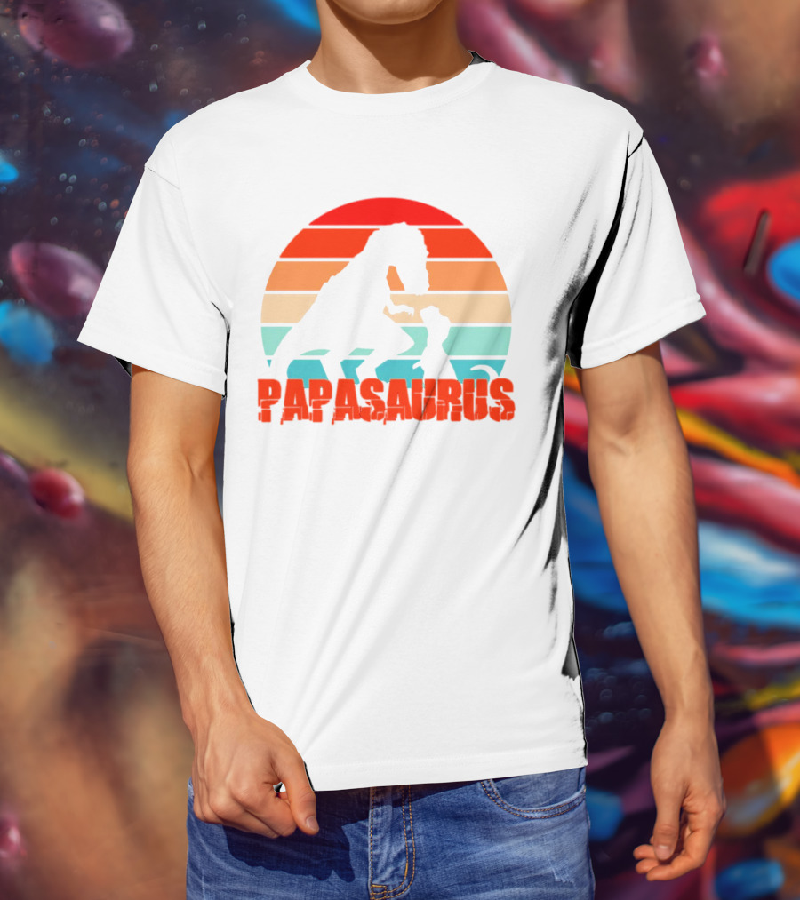 Papasaurus Vintage Father's Day Dinosaur Sunset T-Shirt