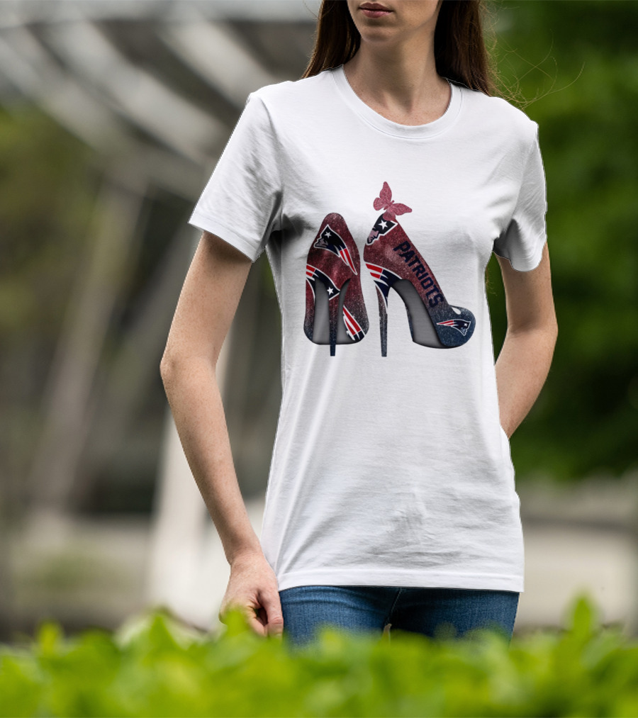 New England Patriots Glitter High Heel Butterfly T-Shirt