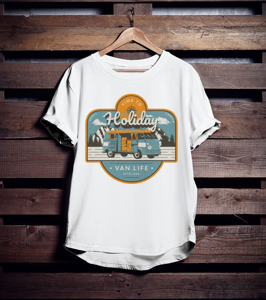 Time To Holiday Happy Camper Van Life Estd. 1896 T-Shirt