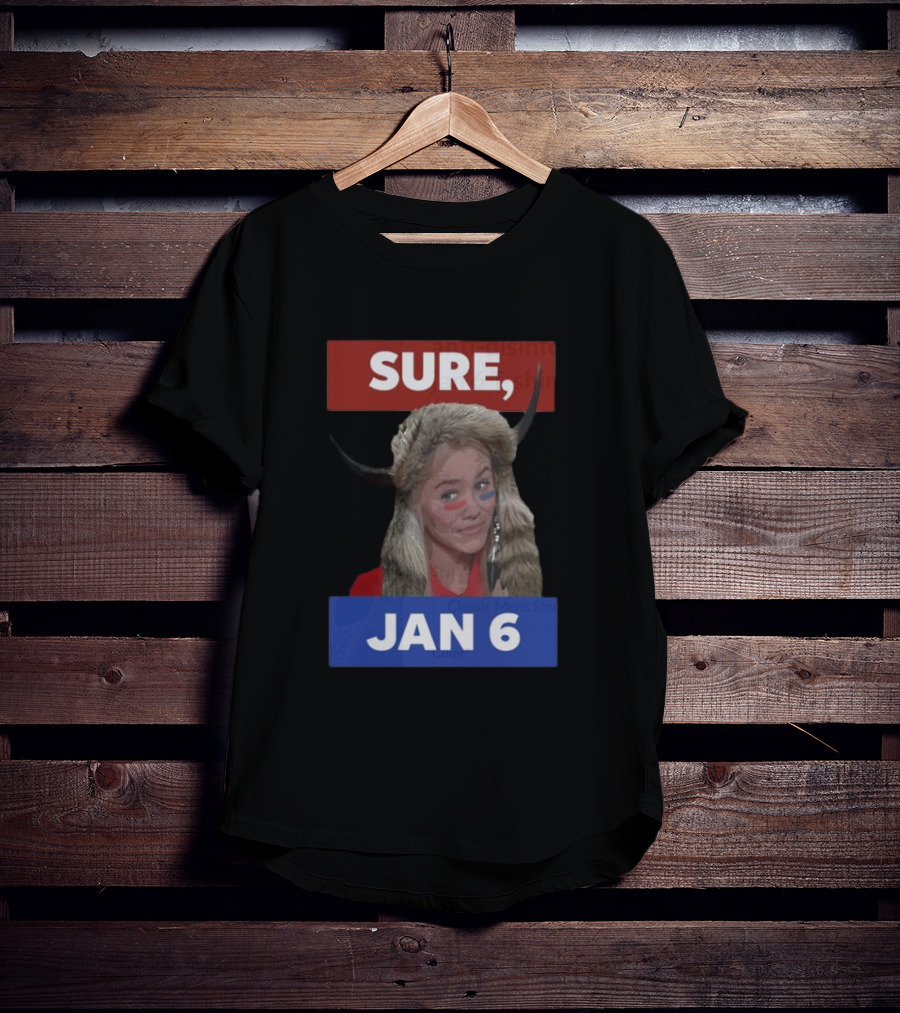 Jim Stewartson Anti-Disinfo Activist Sure Jan 6 Horned Headdress Red Blue Face Paint T-Shirt